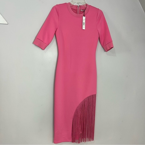 NWT Alice + Olivia Pink Midi Dress | Fringe | Cocktail Gown | Wedding Guest - Picture 7 of 17